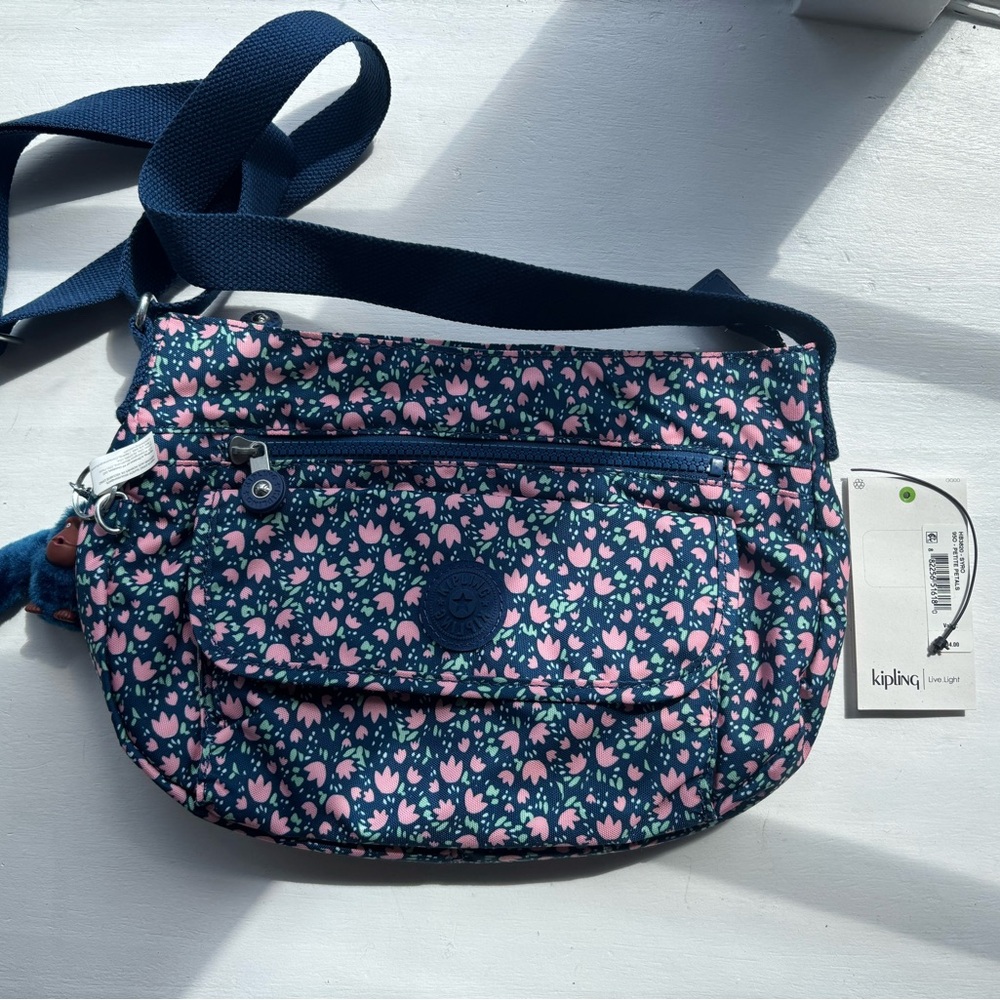 Kipling Blue and Pink Crossbody Bag with Floral Design